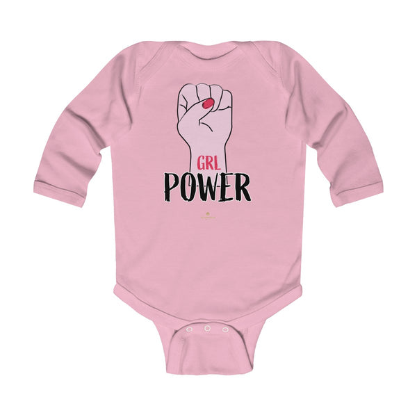 Girl Power Baby Girls Premium Infant Kids Long Sleeve Bodysuit Clothes - Made in USA-Infant Long Sleeve Bodysuit-Pink-NB-Heidi Kimura Art LLC