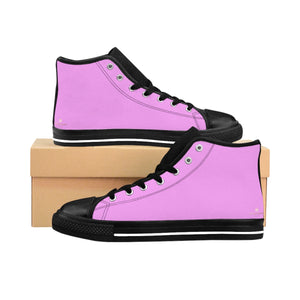 Pink Men's High Tops Shoes, Pink Solid Color Men's High-Top Fashion Sneakers Shoes-Men's High Top Sneakers-Black-US 9-Heidi Kimura Art LLC