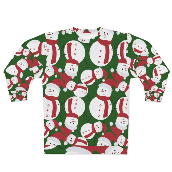 Dark Green Cute Snowman Christmas Holiday Unisex Sweatshirt - Made in USA-Unisex Sweatshirt-Heidi Kimura Art LLC