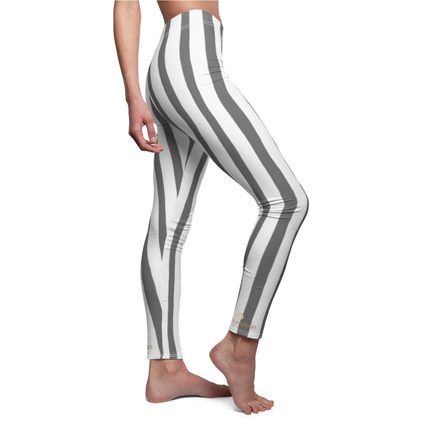 Grey Striped Women's Casual Leggings-All Over Prints-Printify-Heidi Kimura Art LLC