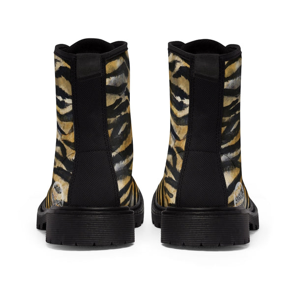 Fierce Wild Tiger Striped Animal Print Designer Men's Lace-Up Winter Boots Men's Shoes (US Size: 7-10.5)-Men's Boots-Heidi Kimura Art LLC