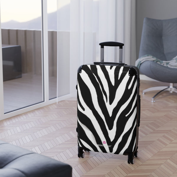 Black Zebra Print Suitcases, Animal Print Designer Suitcase Luggage (Small, Medium, Large) Unique Cute Spacious Versatile and Lightweight Carry-On or Checked In Suitcase, Best Personal Superior Designer Adult's Travel Bag Custom Luggage - Gift For Him or Her - Made in USA/ UK