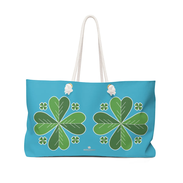Sky Blue Green Clover Leaf St. Patrick's Day Irish Print 24"x13"Weekender Bag- Made in USA-Weekender Bag-24x13-Heidi Kimura Art LLC