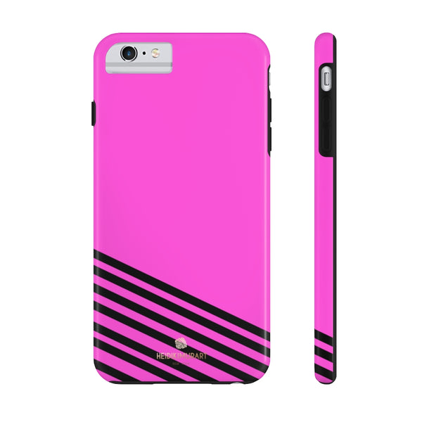 Pink Black Striped iPhone Case, Designer Case Mate Tough Samsung Galaxy Phone Cases-Phone Case-Printify-iPhone 6/6s Plus Tough-Heidi Kimura Art LLC
