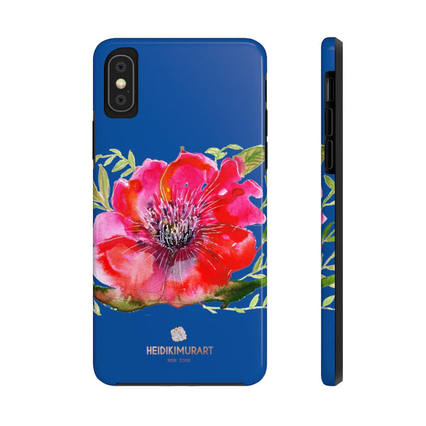 Blue Red Hibiscus Phone Case, Floral Print Flower Case Mate Tough Phone Cases-Made in USA - Heidikimurart Limited 