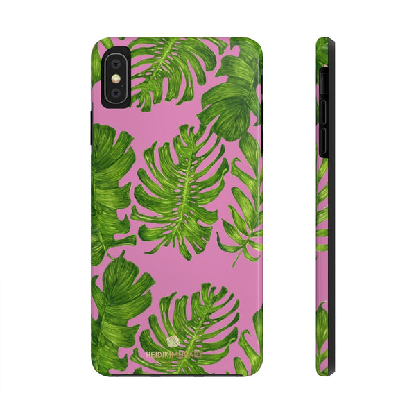 Pink Green Tropical Leaf iPhone Case, Hawaiian Case Mate Tough Samsung Galaxy Phone Cases-Phone Case-Printify-iPhone XS MAX-Heidi Kimura Art LLC