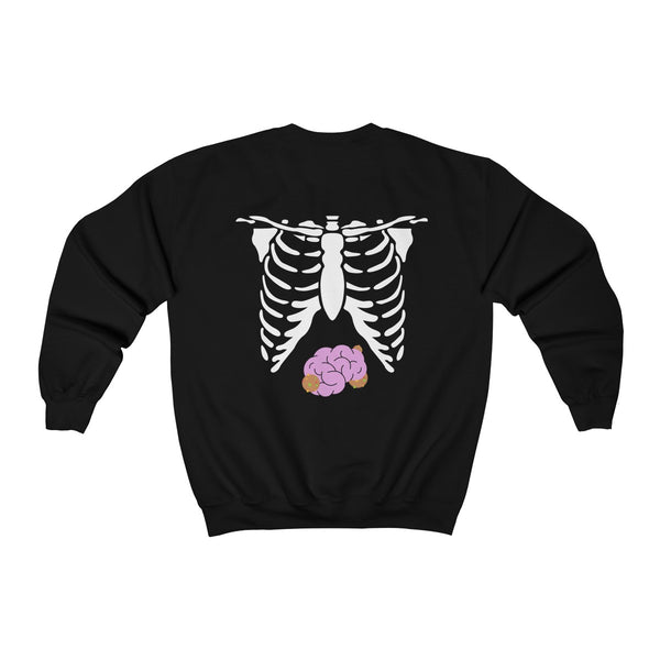 White Skeleton Torso Halloween Unisex Heavy Blend Crewneck Sweatshirt-Made in USA-Long-sleeve-Heidi Kimura Art LLC