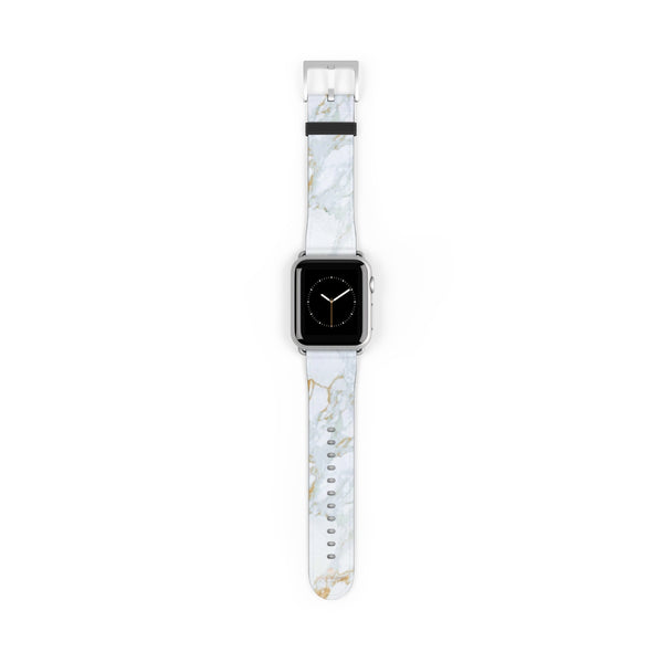 White Marble Print 38mm/42mm Premium Watch Band For Apple Watch- Made in USA-Watch Band-38 mm-Silver Matte-Heidi Kimura Art LLC