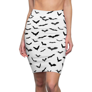 Bats Print Women's Pencil Skirt, Black White Halloween Skirt- Made in USA(Size: XS-2XL)-Pencil Skirt-L-4 oz.-Heidi Kimura Art LLC