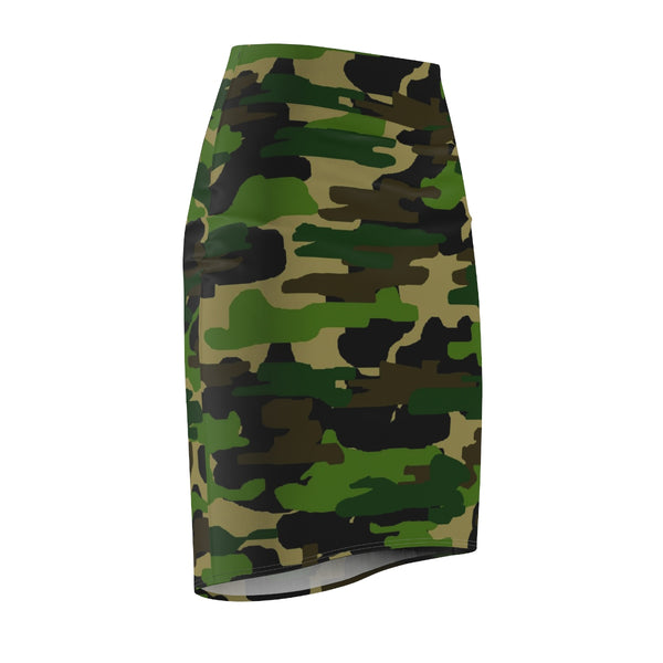 Green Camouflage Military Army Print Women's Pencil Skirt-Made in USA (Size XS-2XL)-Pencil Skirt-Heidi Kimura Art LLC