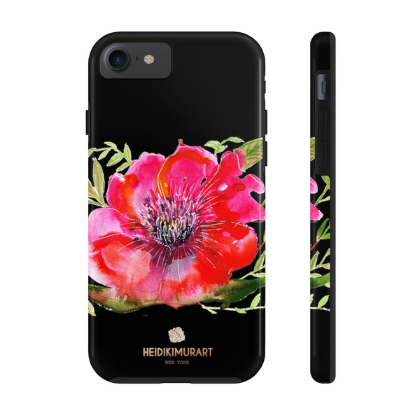 Black Red Hibiscus Phone Case, Flower Floral Print Case Mate Tough Phone Cases-Made in USA - Heidikimurart Limited 