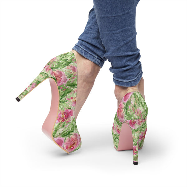 Rose Princess Floral Designer Women's 4" Platform Heels Pumps Shoes (US Size 5-11)-4 inch Heels-Heidi Kimura Art LLC Rose Floral 4" Heels, Best Floral Heels, British Rose Princess Floral Print Designer Women's 4" Platform Heels Pumps Shoes (US Size 5-11)
