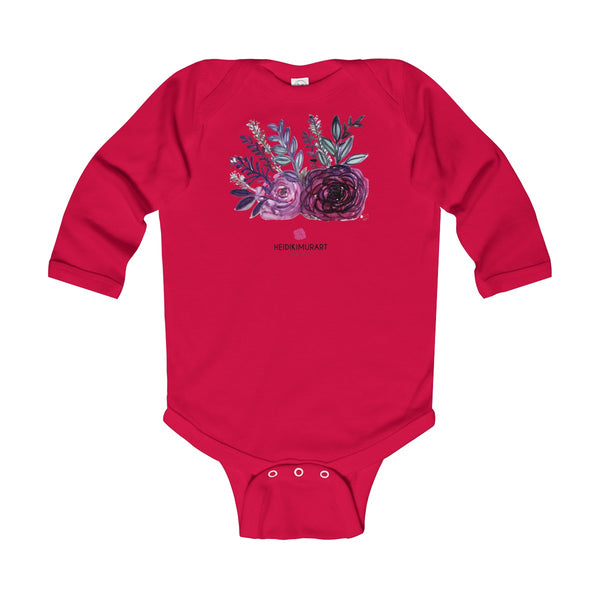 Floral Rose Print Infant Long Sleeve Bodysuit - Made in United Kingdom (Size: 6M-24M)-Kids clothes-Red-12M-Heidi Kimura Art LLC