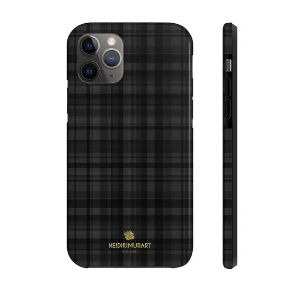 Black Plaid Print Phone Case, Tartan Print Case Mate Tough Phone Cases-Made in USA - Heidikimurart Limited 