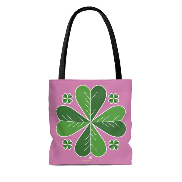 Luck Light Pink Green Irish Green Clover Leaf St. Patrick's Day Print Tote Bag- Made in USA-Tote Bag-Heidi Kimura Art LLC