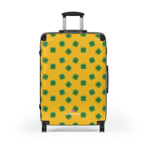 Yellow Clover Print Suitcases, Irish Style St. Patrick's Day Holiday Designer Suitcase Luggage (Small, Medium, Large) Unique Cute Spacious Versatile and Lightweight Carry-On or Checked In Suitcase, Best Personal Superior Designer Adult's Travel Bag Custom Luggage - Gift For Him or Her - Made in USA/ UK