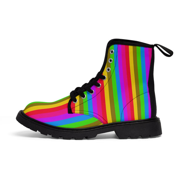 Rainbow Stripes Women's Boots, Best Vertical Striped Colorful Gay Pride  Designer Women's Winter Lace-up Toe Cap Hiking Boots Shoes For Women (US Size 6.5-11)