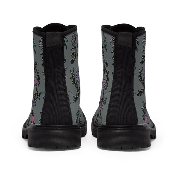 Grey Floral Print Women's Boots, Purple Floral Women's Boots, Best Winter Boots For Women (US Size 6.5-11)