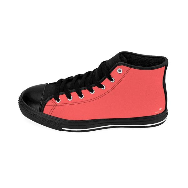 Coral Pink Solid Color Classic Women's High Top Sneakers Running Shoes (US Size 6-12)-Women's High Top Sneakers-Heidi Kimura Art LLC Coral Pink Women's Sneakers, Coral Pink Solid Color Classic Women's High Top Sneakers Running Shoes (US Size 6-12)