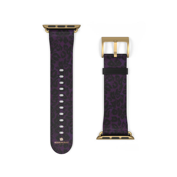 Purple Leopard Animal Print 38mm/42mm Watch Band For Apple Watch- Made in USA-Watch Band-Heidi Kimura Art LLC
