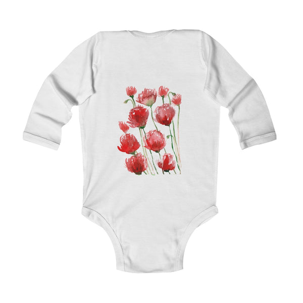 Floral Red Poppy Flower Print Infant Long Sleeve Bodysuit - Made in UK(UK Size: 6M-24M)-Kids clothes-Heidi Kimura Art LLC