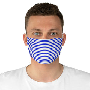Blue Horizontally Striped Face Mask, Designer Horizontally Stripes Fashion Face Mask For Men/ Women, Designer Premium Quality Modern Polyester Fashion 7.25" x 4.63" Fabric Non-Medical Reusable Washable Chic One-Size Face Mask With 2 Layers For Adults With Elastic Loops-Made in USA