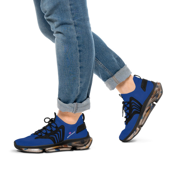 Dark Blue Color Men's Shoes, Solid Dark Blue Color Best Comfy Men's Mesh-Knit Designer Premium Laced Up Breathable Comfy Sports Sneakers Shoes (US Size: 5-12)