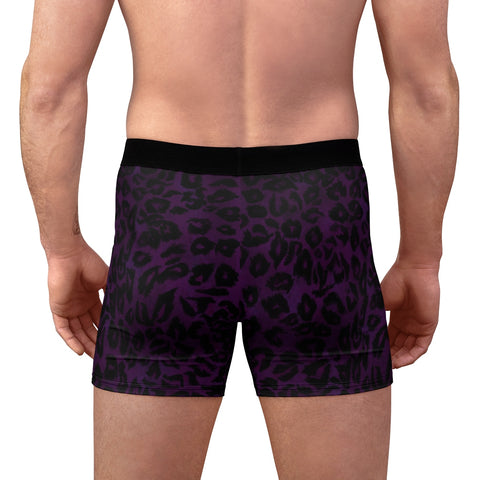 Purple Leopard Print Animal Premium Men's Boxer Briefs Underwear (US Size: XS-3XL)-Men's Underwear-L-Black Seams-Heidi Kimura Art LLC
