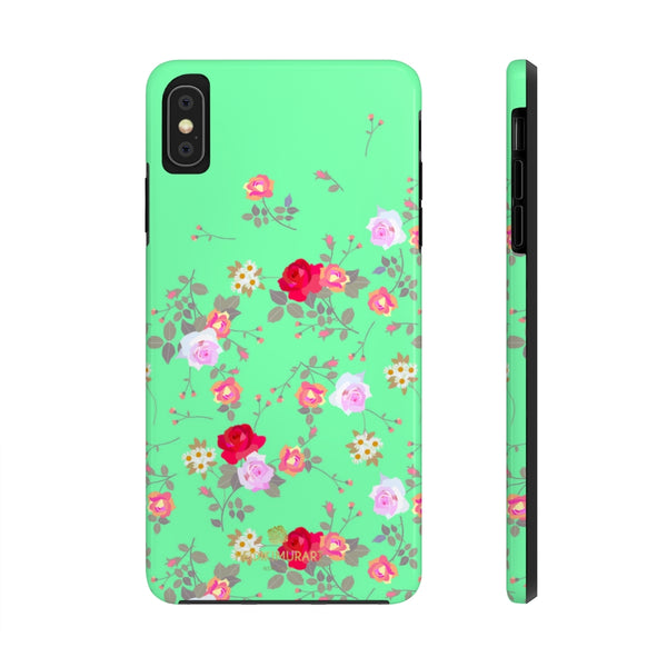 Light Green Blue Floral Rose Print Designer Case Mate Tough Phone Cases-Made in USA - Heidikimurart Limited 