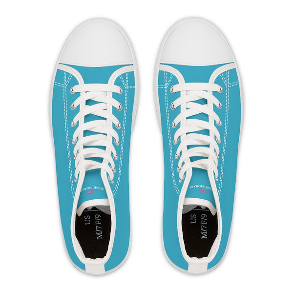 Blue Color Ladies' High Tops, Solid Sky Blue Color Best Women's High Top Sneakers Canvas Tennis Shoes