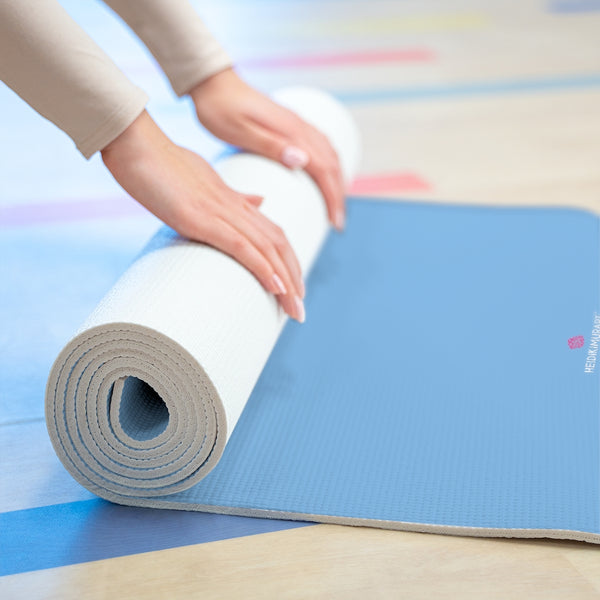 Light Blue Foam Yoga Mat, Solid Blue Color Modern Minimalist Print Best Fashion Stylish Lightweight 0.25" thick Best Designer Gym or Exercise Sports Athletic Yoga Mat Workout Equipment - Printed in USA (Size: 24″x72")