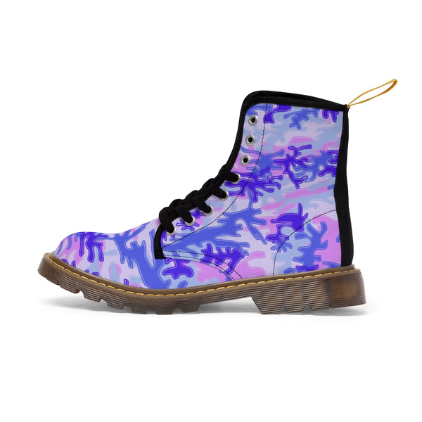 Light Pastel Purple Camouflage Military Army Print Men's Canvas Winter Laced Up Boots-Men's Boots-Heidi Kimura Art LLC