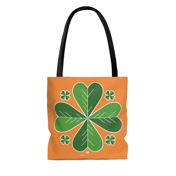 Orange And Green Irish Green Clover Leaf St. Patrick's Day Print Tote Bag- Made in USA-Tote Bag-Heidi Kimura Art LLC