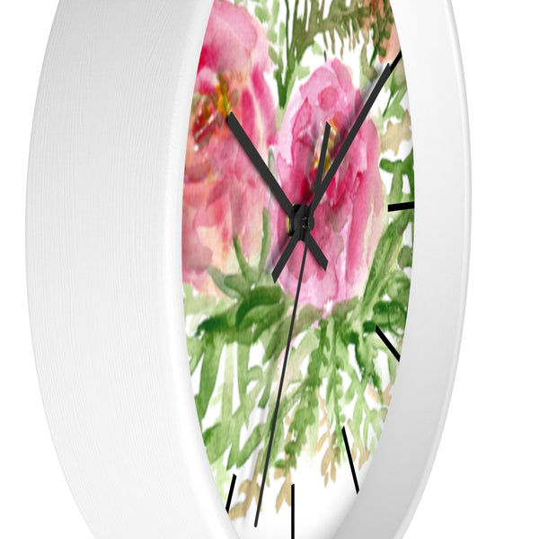 Pink Rose Vintage Style Floral Print Rose Flower 10 inch Diameter Wall Clock-Made in USA-Wall Clock-Heidi Kimura Art LLC