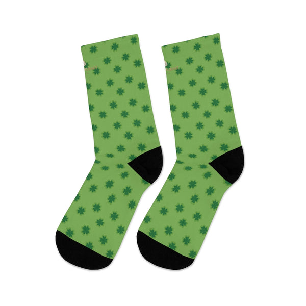 Light Green St. Patrick's Day Clover Print Unisex One Size Elastic Socks- Printed in USA-Socks-One size-Heidi Kimura Art LLC