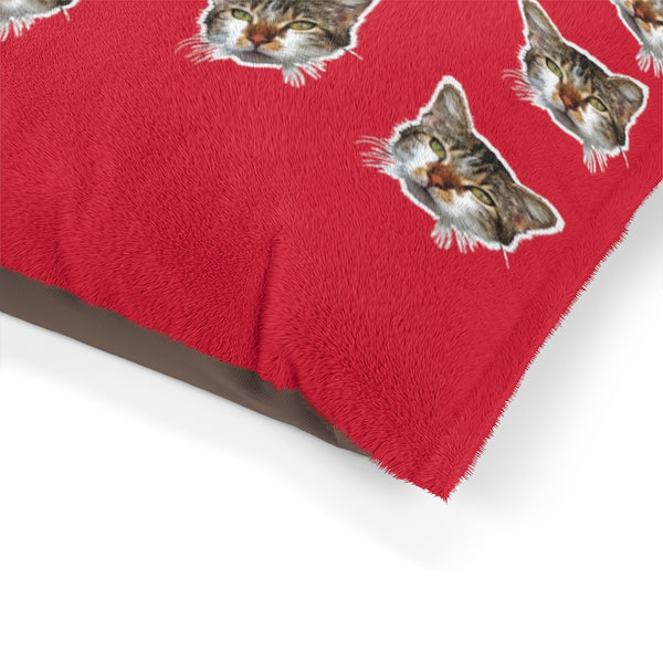 Red Cat Pet Bed, Solid Color Machine-Washable Pet Pillow With Zippers-Printed in USA-Pets-Printify-Heidi Kimura Art LLC