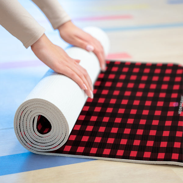 Red Buffalo Foam Yoga Mat, Red and Black Flannel Buffalo Plaid Print Best Preppy Modern Stylish Lightweight 0.25" thick Best Designer Gym or Exercise Sports Athletic Yoga Mat Workout Equipment - Printed in USA (Size: 24″x72")