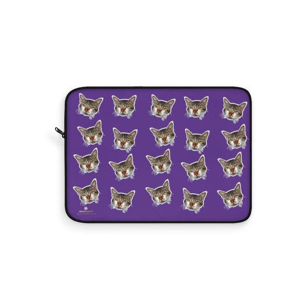 Dark Purple Peanut Meow Cat Calico Print 12",13",15" Computer Bag Laptop Sleeve- Made in USA-Laptop Sleeve-15"-Heidi Kimura Art LLC