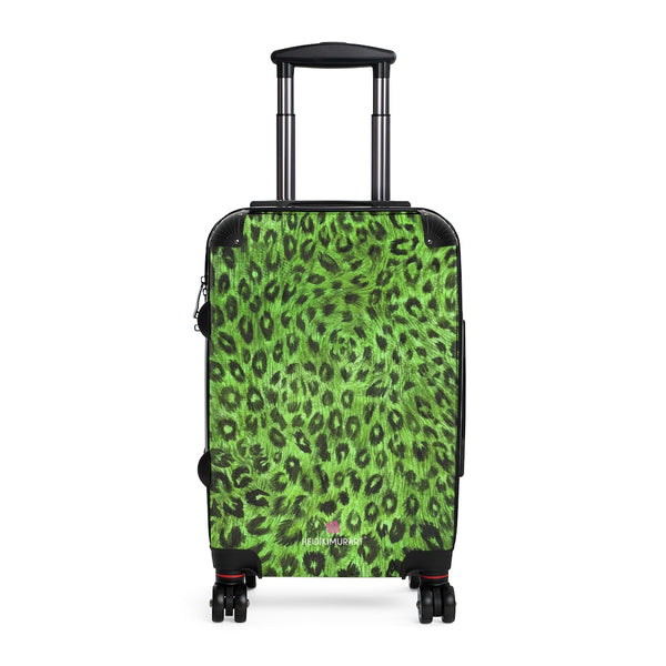 Green Leopard Print Suitcases, Leopard Spots Animal Print Designer Suitcase Luggage (Small, Medium, Large)