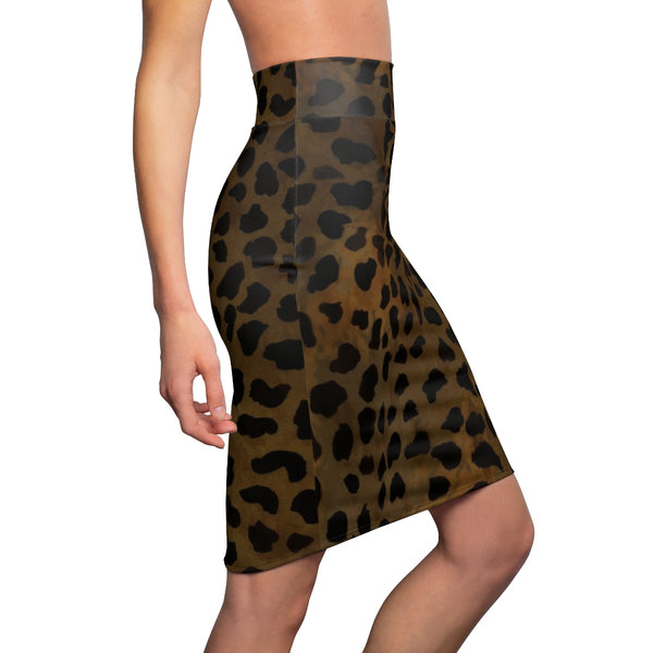 Brown Leopard Cheetah Animal Print Women's Pencil Skirt-Made in USA(Size:XS-2XL)-Pencil Skirt-Heidi Kimura Art LLC Brown Leopard Pencil Skirt, Brown Leopard Cheetah Animal Print Women's Pencil Skirt-Made in USA (US Size:XS-2XL) Plus Size, Cheetah Leopard Print Skirt ,Animal Print Skirt Plus Size Available
