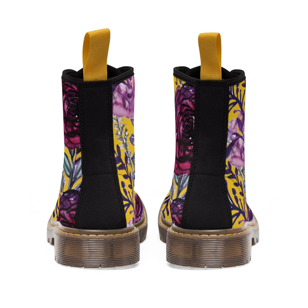 Yellow Purple Rose Women's Boots, Best Vintage Style Premium Quality Winter Boots For Ladies