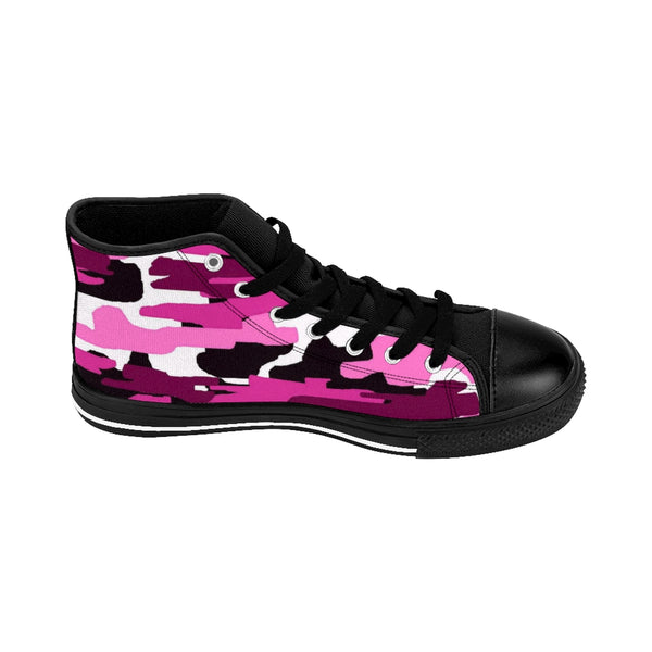 Pink Camo Women's Sneakers, Army Print Designer High-top Sneakers Tennis Shoes-Shoes-Printify-Black-US 9-Heidi Kimura Art LLCPink Camo Women's Sneakers, Purple Army Military Camouflage Print 5" Calf Height Women's High-Top Sneakers Running Canvas Shoes (US Size: 6-12)