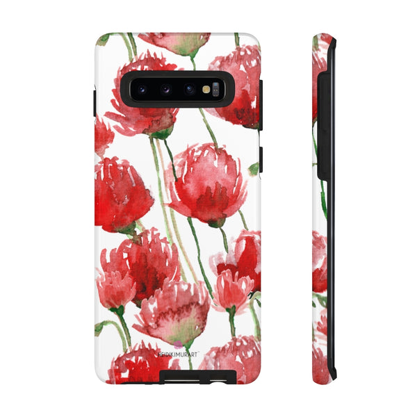 Red Poppy Floral Phone Case, Designer Flower Print iPhone Samsung Tough Phone Cases - Heidikimurart Limited 