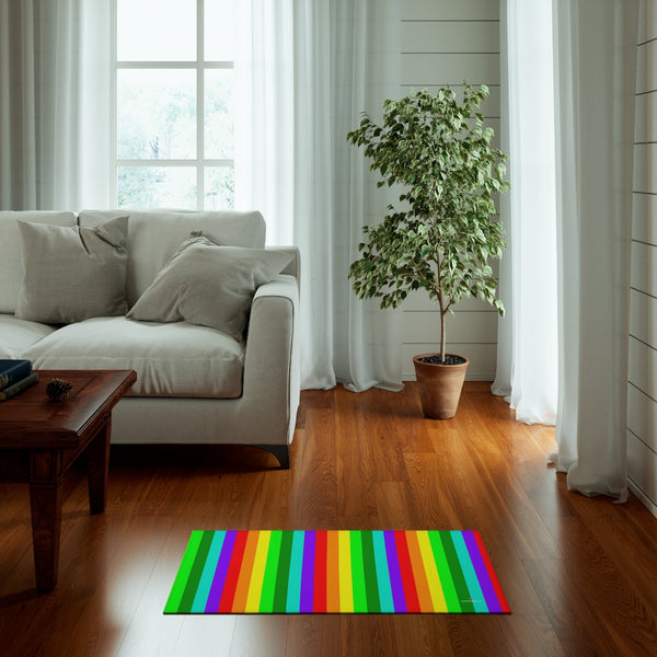 Rainbow Color Dornier Rug, Rainbow Gay Pride Vertical Stripes Modern Basics Essential Premium Best Designer Durable Woven Skid-Resistant Premium Polyester Indoor Carpet Area Rug - Printed in USA (Size: 20"x32"(1'-8"x2'-8"), 35"×63"(2'-11"x5'-3"), 63"×84"(5'-3"x7'-0"))