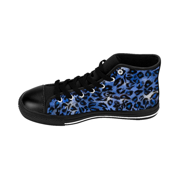 Blue Leopard Women's Sneakers, Animal Print Designer High-top Fashion Tennis Shoes-Shoes-Printify-Heidi Kimura Art LLC