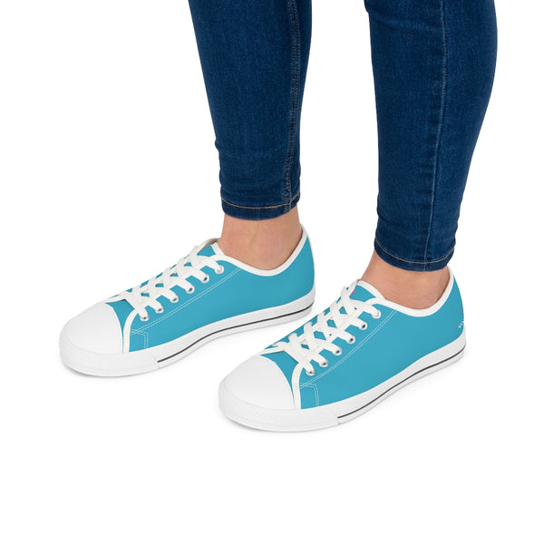 Blue Color Best Ladies' Sneakers, Solid Color Women's Low Top Sneakers Tennis Shoes (US Size: 5.5-12)