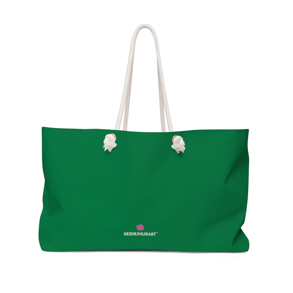 Dark Green Color Weekender Bag, Solid Green Color Simple Modern Essential Best Oversized Designer 24"x13" Large Casual Weekender Bag - Made in USA