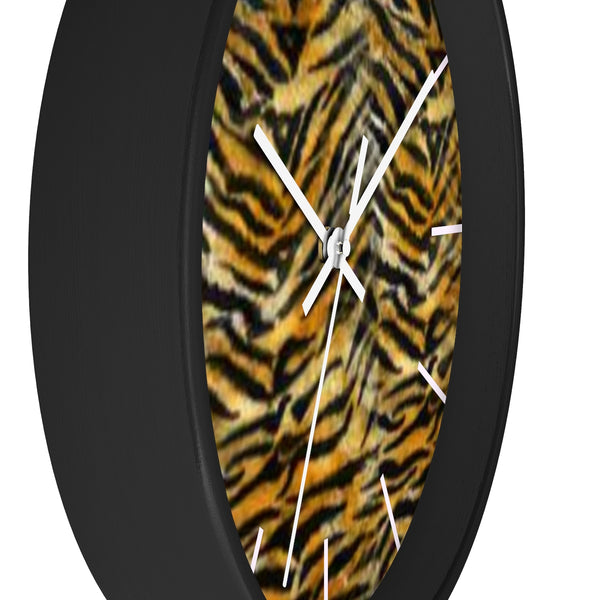 Orange Tiger Striped Wall Clock, Animal Faux Fur Print 10 in. Dia. Wall Clock-Made in USA-Wall Clock-Heidi Kimura Art LLC
