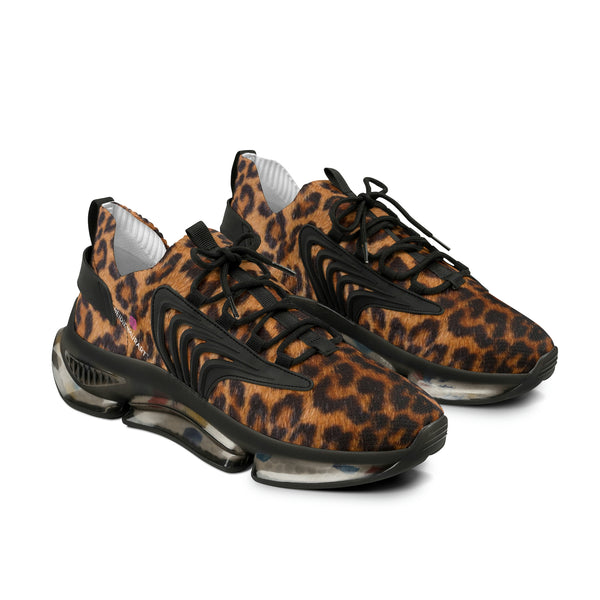 Brown Leopard Print Men's Shoes, Animal Print Best Comfy Men's Mesh Sports Sneakers