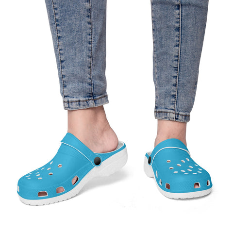 Sky Blue Color Unisex Clogs, Best Solid Blue Color Classic Solid Color Printed Adult's Lightweight Anti-Slip Unisex Extra Comfy Soft Breathable Supportive Clogs Flip Flop Pool Water Beach Slippers Sandals Shoes For Men or Women, Men's US Size: 3.5-12, Women's US Size: 4-12